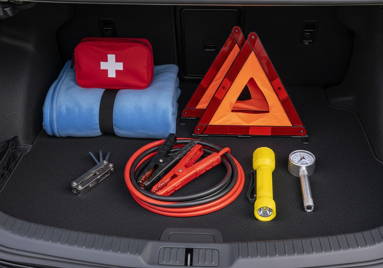 Complete Car Emergency Kit setup with all essentials