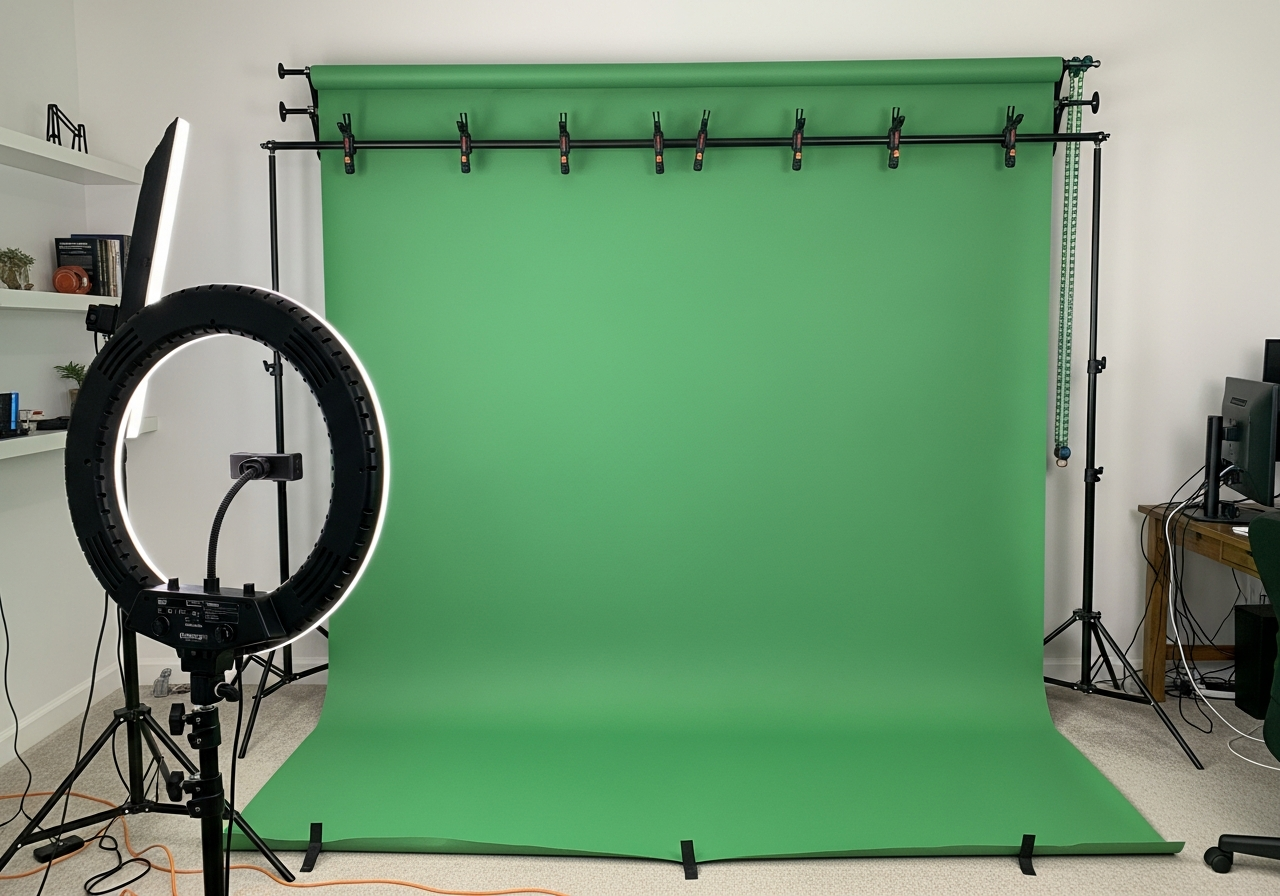 Complete Green Screen Studio Kit setup with all essentials