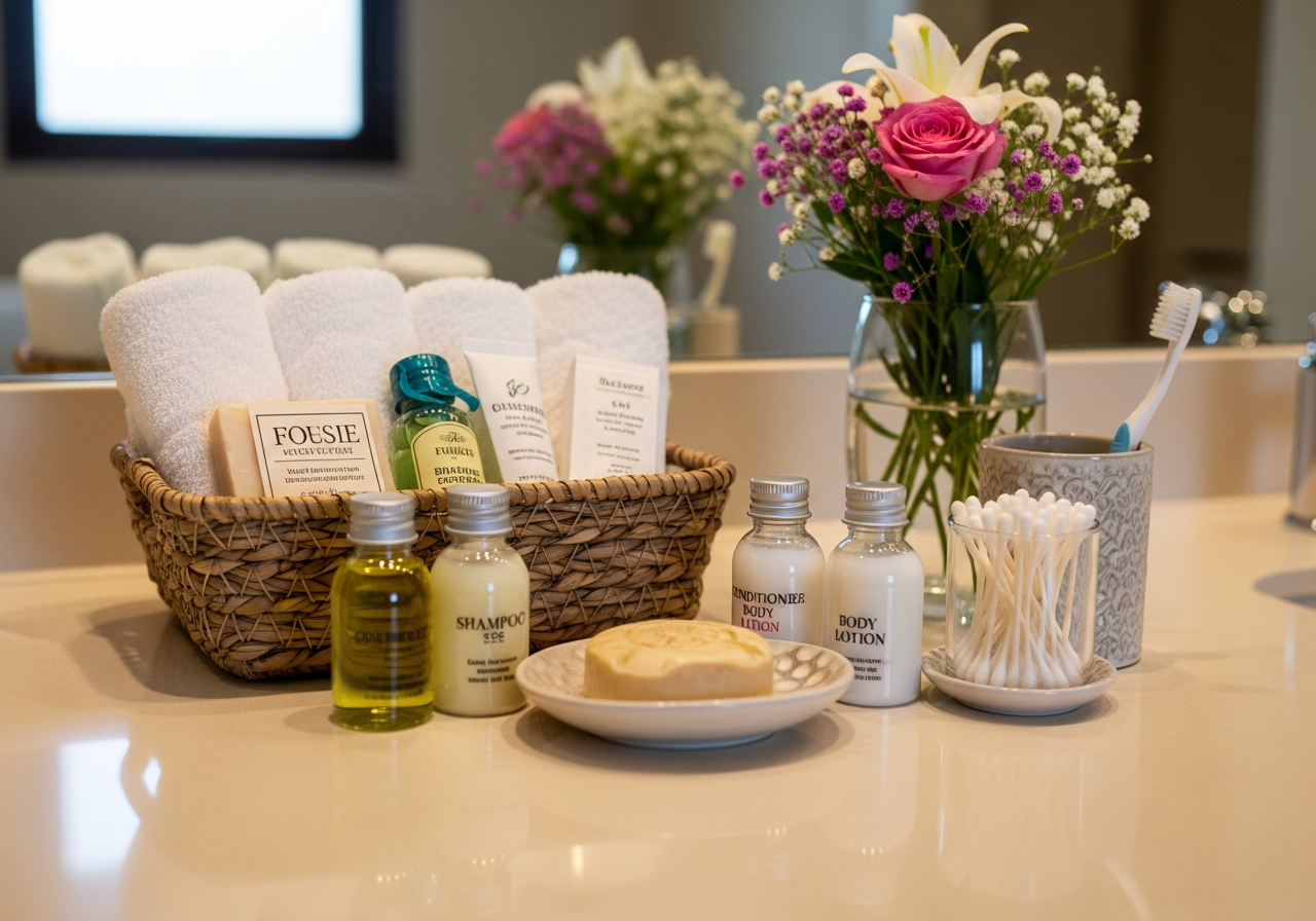 Complete Guest Bathroom Basket Kit setup with all essentials