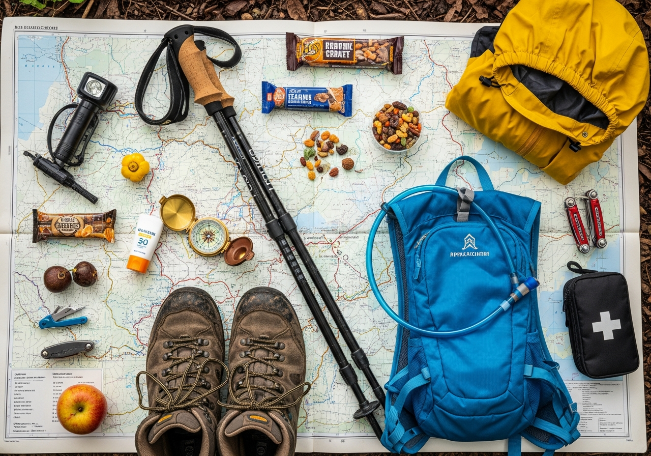Complete Hiking Essentials Kit setup with all essentials
