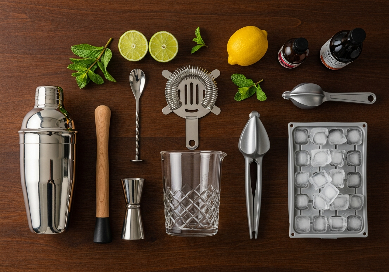 Complete Home Cocktail Bar Kit setup with all essentials