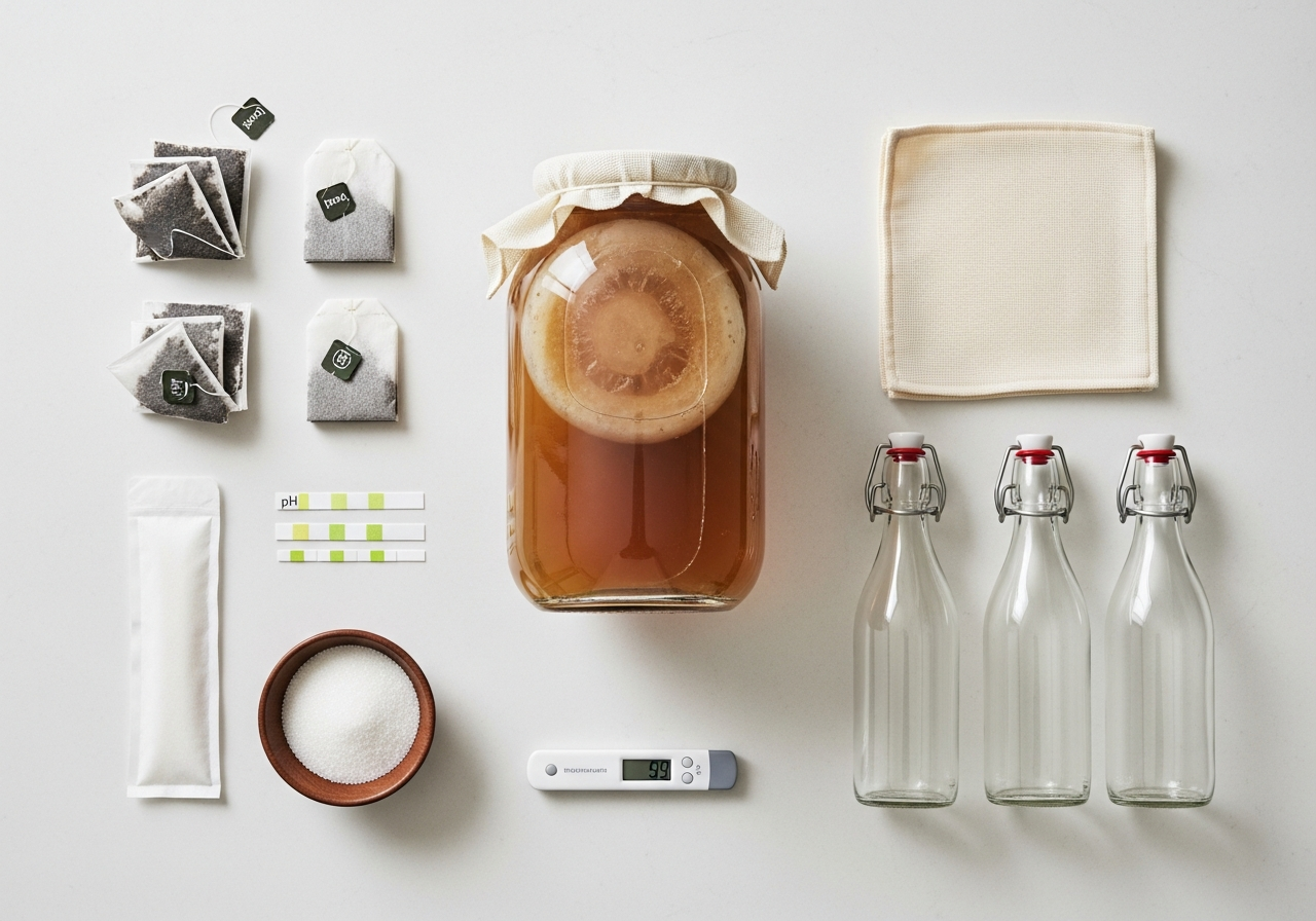 Complete Kombucha Brewing Kit setup with all essentials