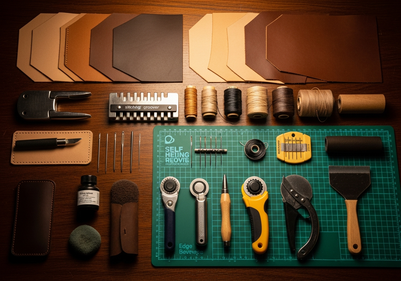 Complete Leather Crafting Starter Kit setup with all essentials