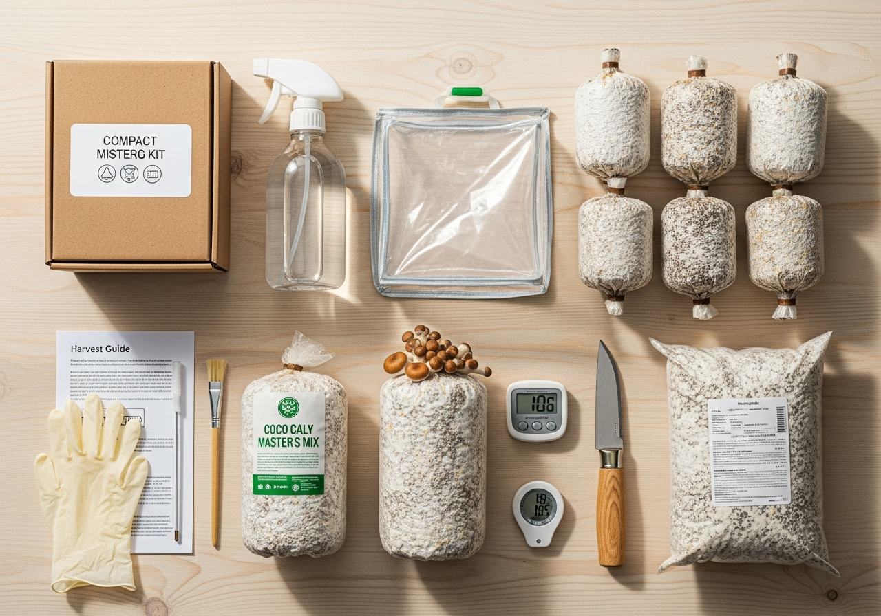 Complete Mushroom Growing Kit setup with all essentials