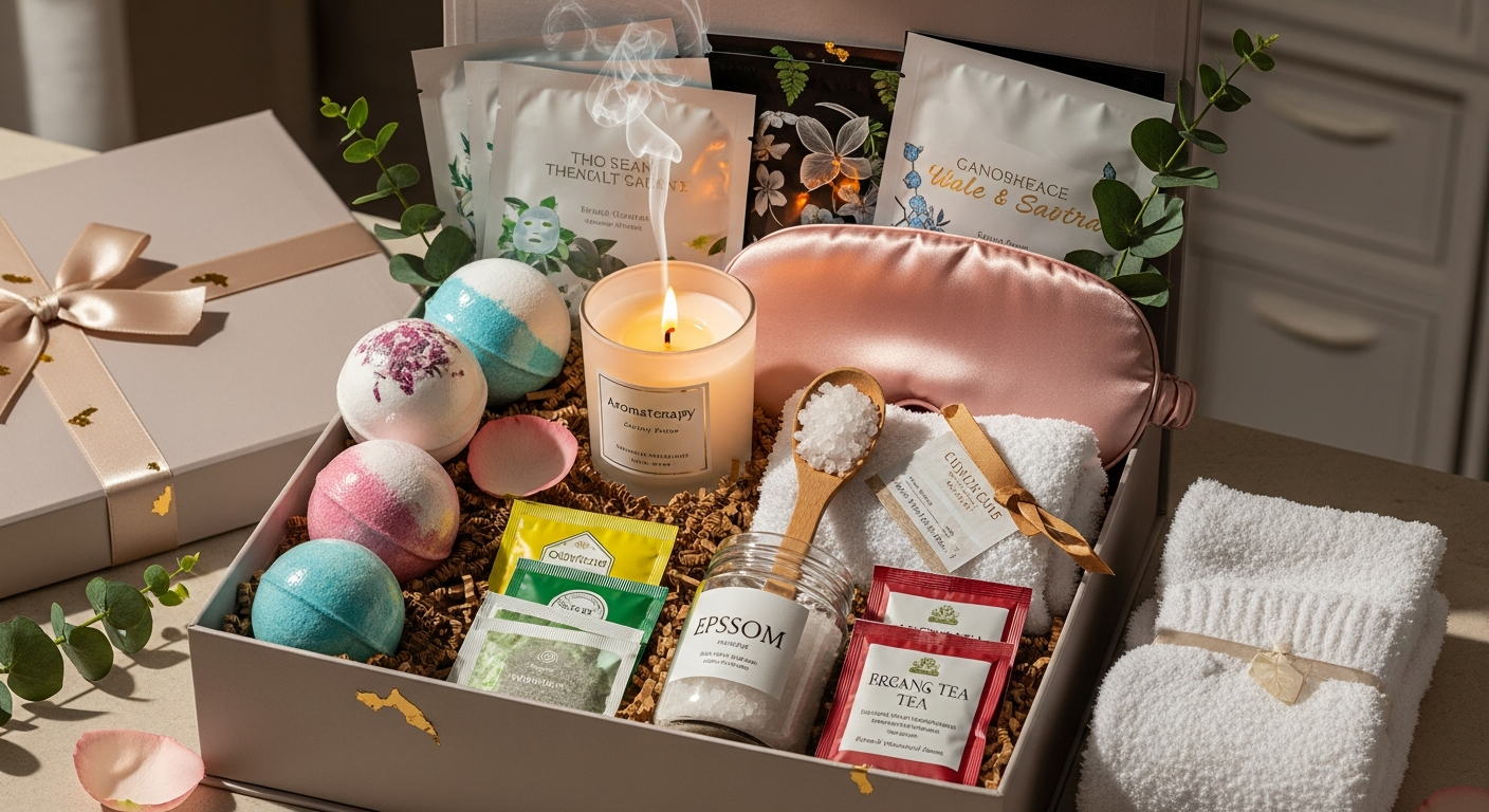 Complete Self-Care Gift Box setup with all essentials