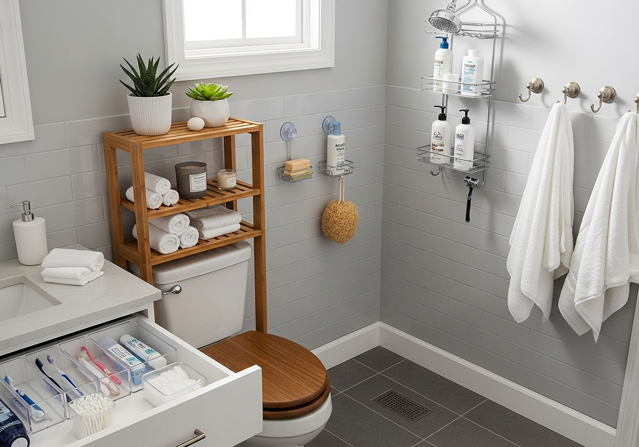 Complete Small Bathroom Organization Kit setup with all essentials
