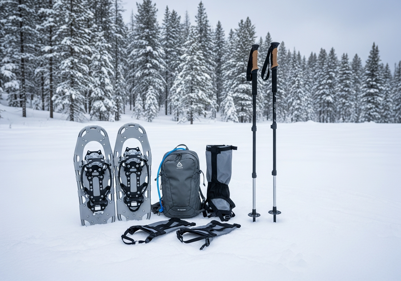 Complete Snowshoeing Starter Kit setup with all essentials