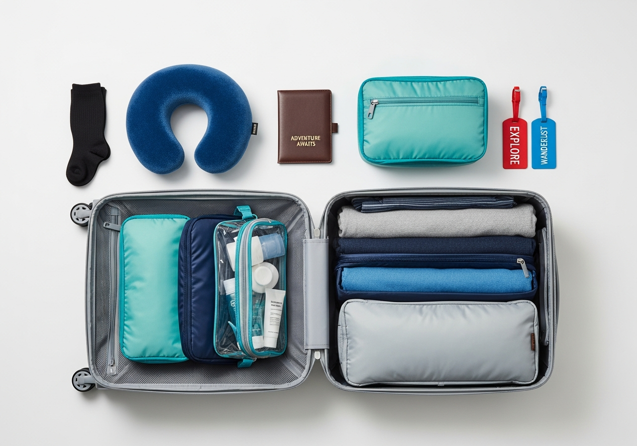 Complete Minimalist Travel Packing Kit setup with all essentials